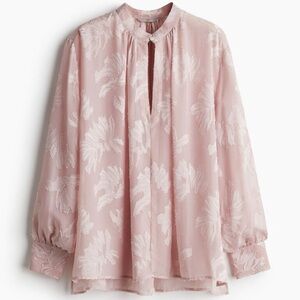 H&M JACQUARD-WEAVE BLOUSE Soft Pink Floral Size L